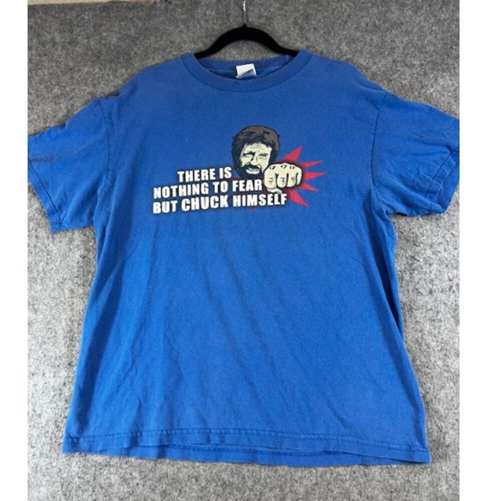 Vintage Y2K Chuck Norris Meme Tshirt Mens Large Blue Nothing To Fear Funny Tee